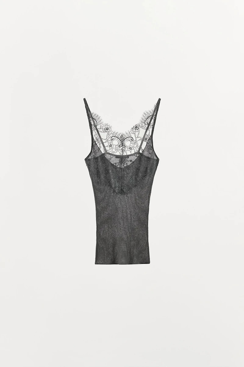 TOP EN MAILLE À BRETELLES DENTELLE