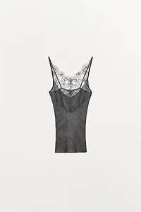 TOP EN MAILLE À BRETELLES DENTELLE