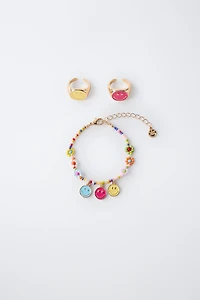 PACK OF RINGS AND BEADED BRACELET SMILEYWORLD ®