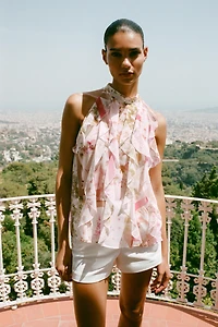 FLORAL PRINT RUFFLED TOP