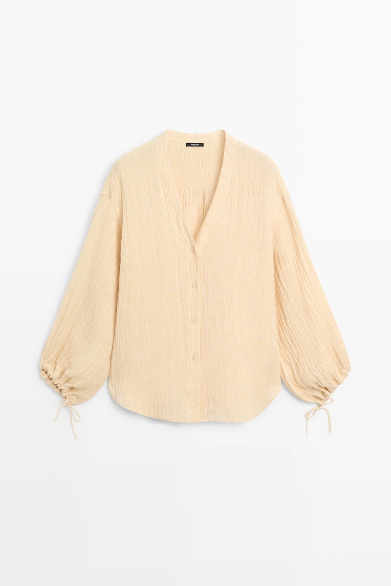 Pleated linen blend shirt