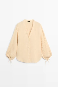 Pleated linen blend shirt