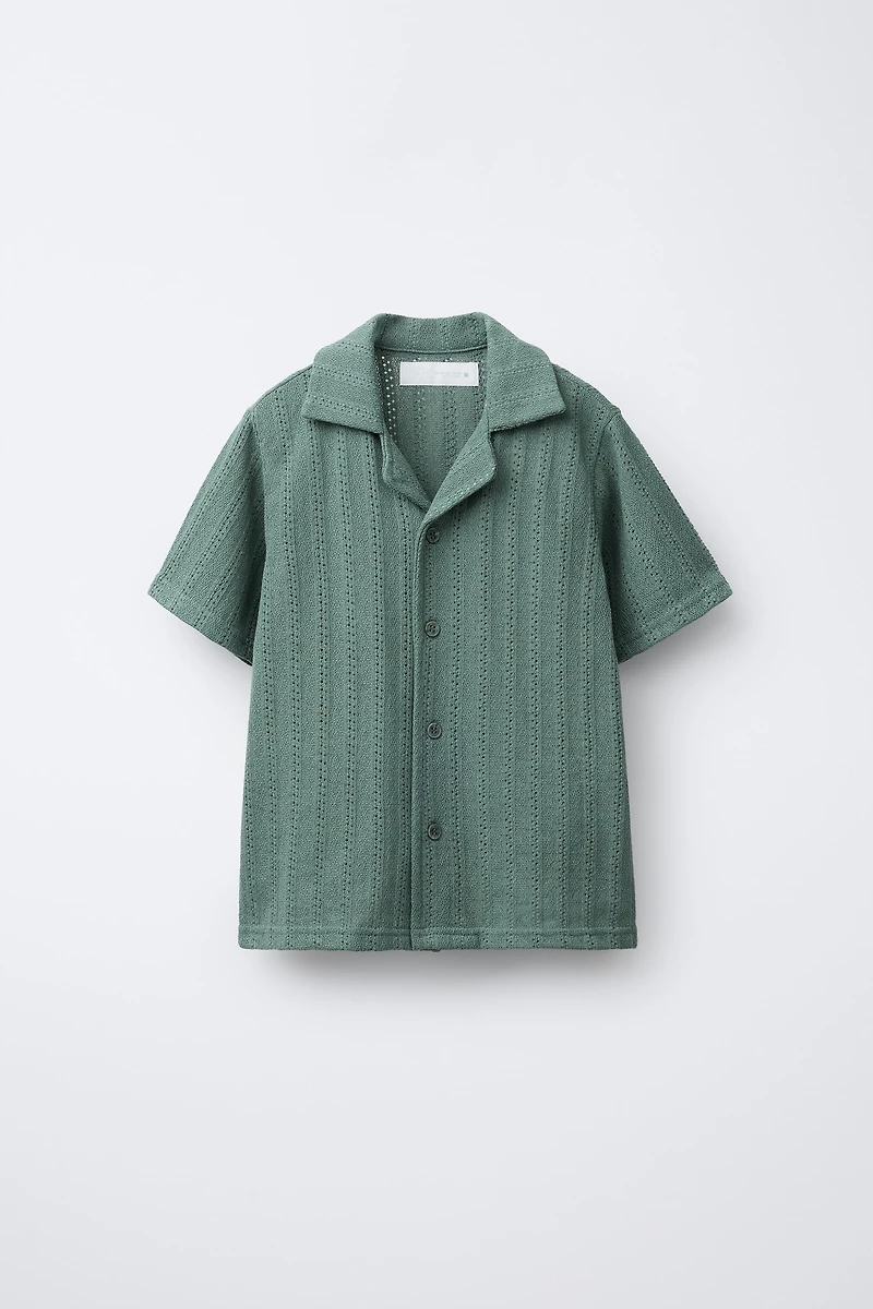 CUT KNIT SPREAD COLLAR SHIRT