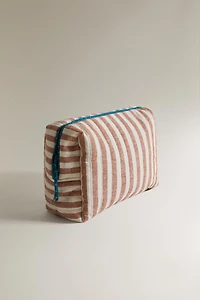 KIDS' LINEN AND COTTON STRIPED MAKEUP BAG