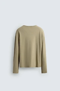 COTTON LINEN BLEND HENLEY T-SHIRT