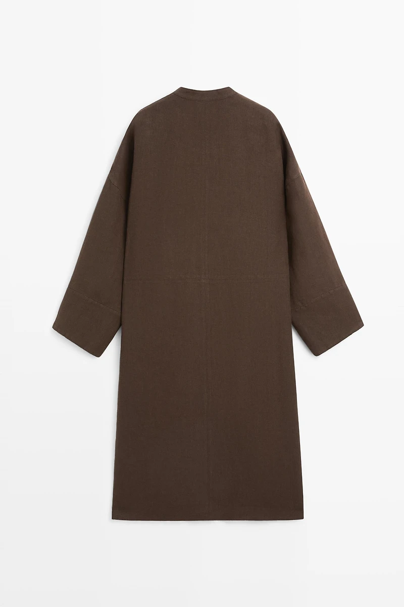 100% linen double-breasted coat with no collar
