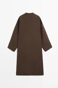 100% linen double-breasted coat with no collar
