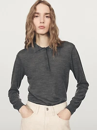 Wool knit polo sweater