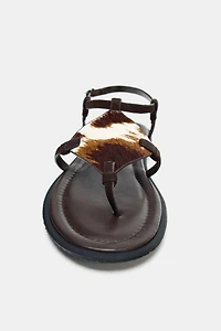 ANIMAL PRINT FURRY LEATHER SANDALS