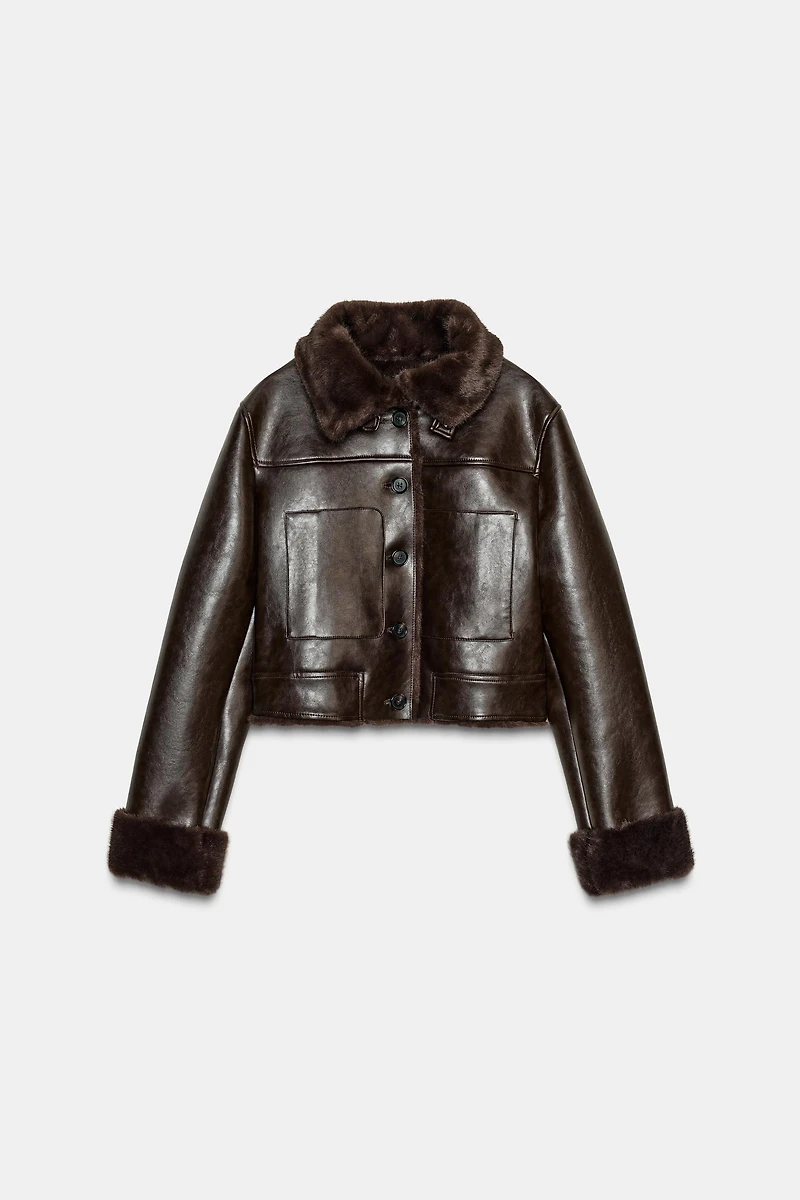 VESTE DOUBLE FACE EFFET FOURRURE