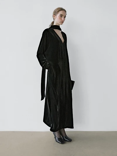 Long velvet dress with tied neck - STUDIO
