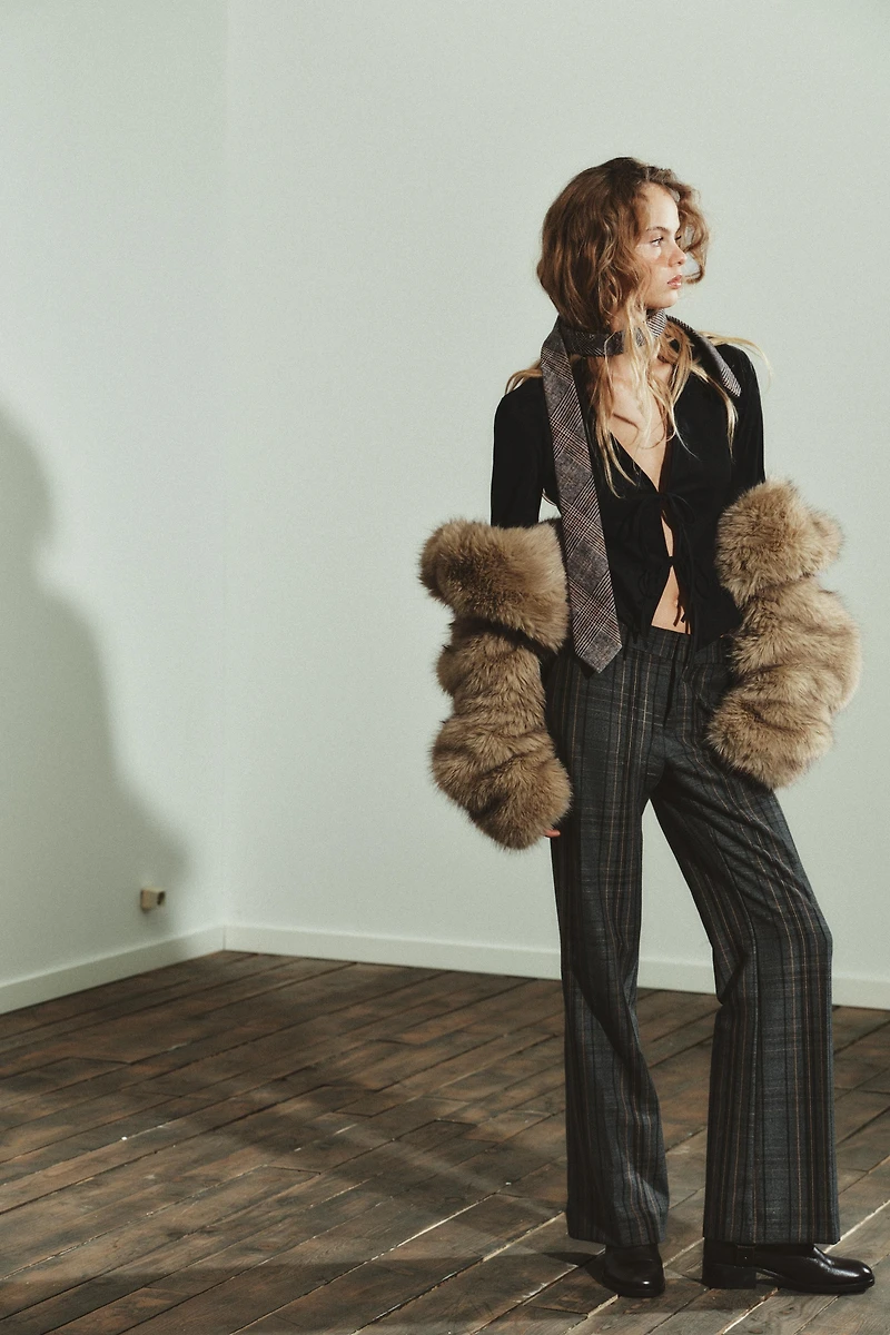 FAUX SUEDE SHIRT WITH TIES