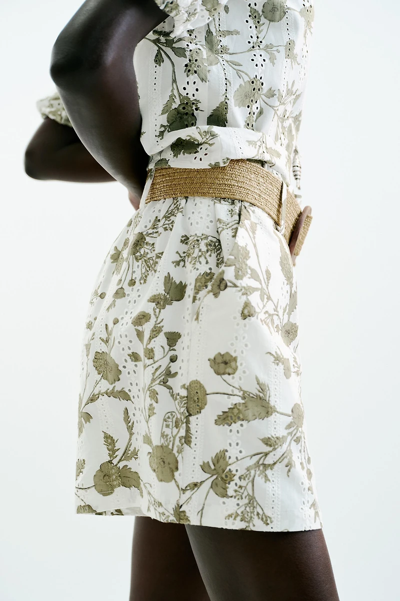 PRINTED SHORTS WITH PERFORATED EMBROIDERY