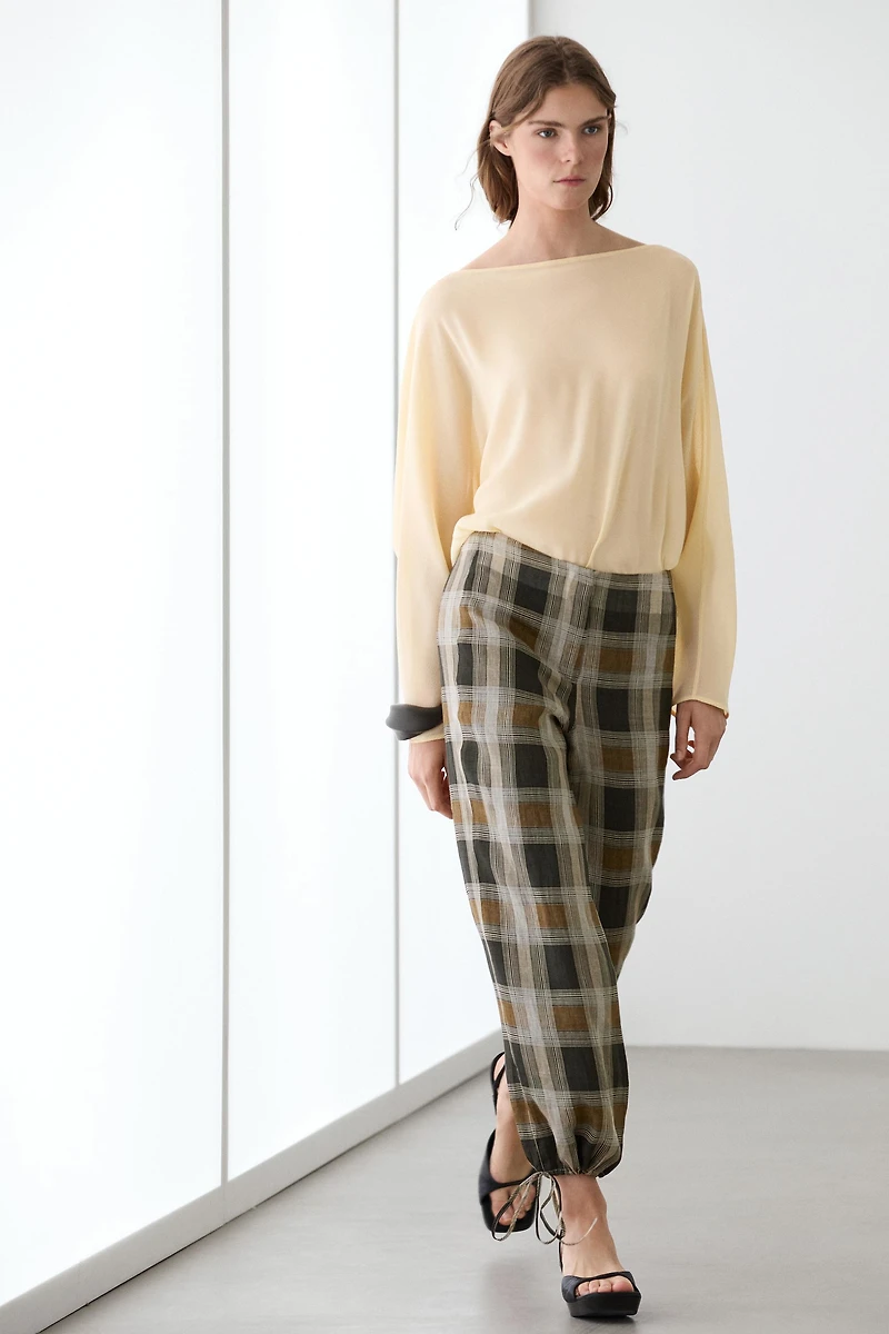 Check print sarouel trousers