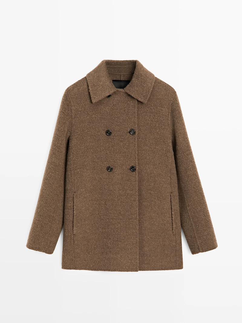 Manteau double boutonnage en laine mélangée