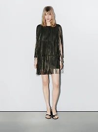 Short nappa leather dress with fringing - Studio