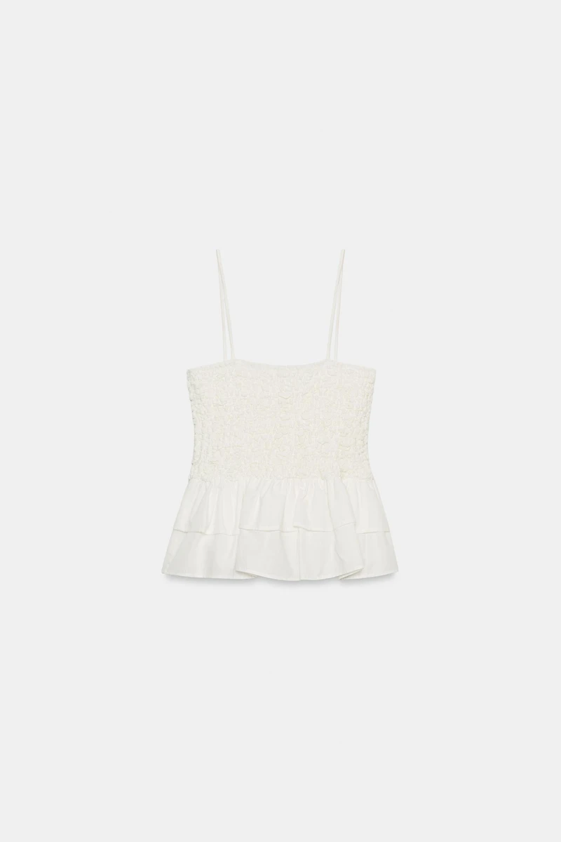 SMOCKED PEPLUM TOP