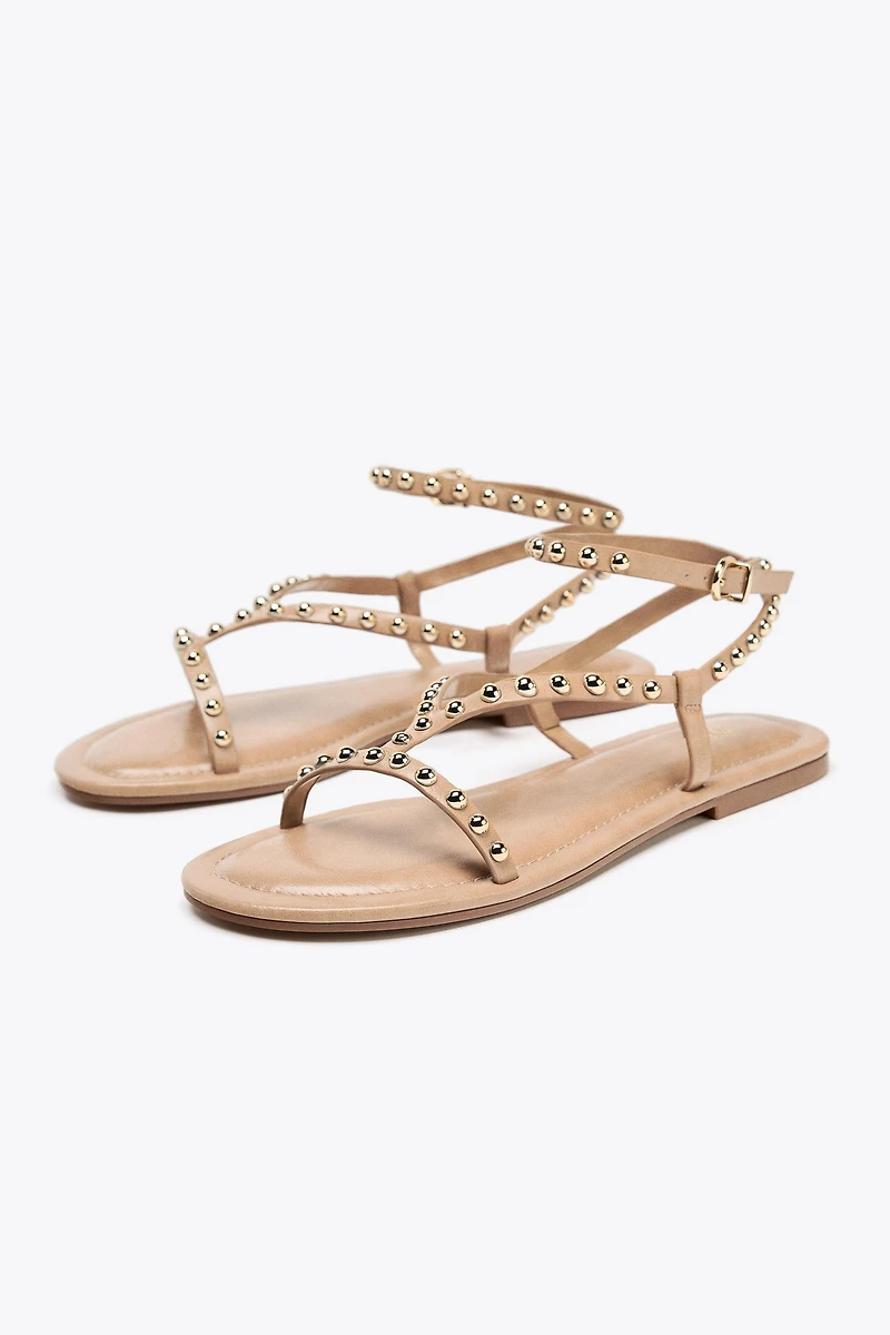METALLIC BEADED STRAP SANDALS