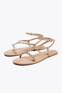 METALLIC BEADED STRAP SANDALS