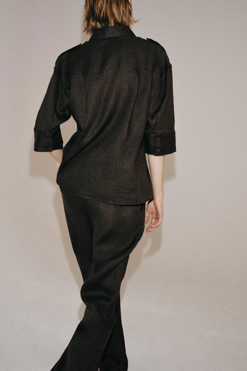 ZW COLLECTION 100% LINEN FLARE PANTS
