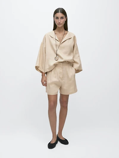 100% linen long Bermuda shorts with darts