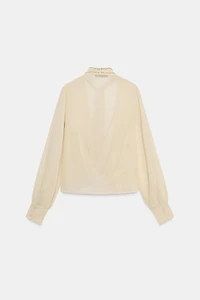 BEADED GEORGETTE SCARF SHIRT