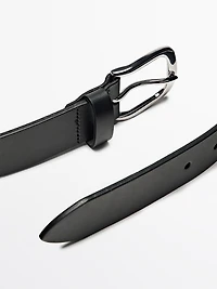 Soft nappa leather belt with nickel grey buckle