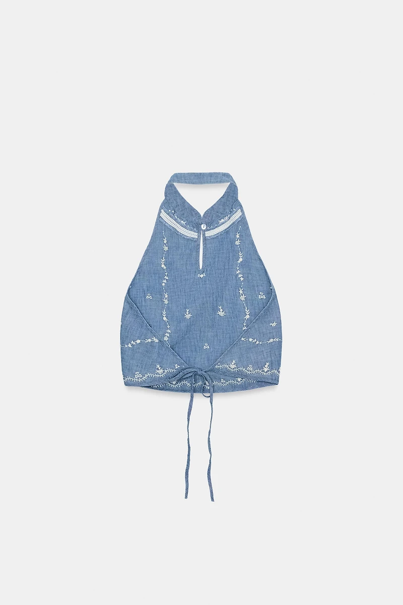 EMBROIDERED HALTER TOP