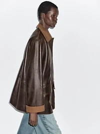 Nappa leather parka with corduroy detail