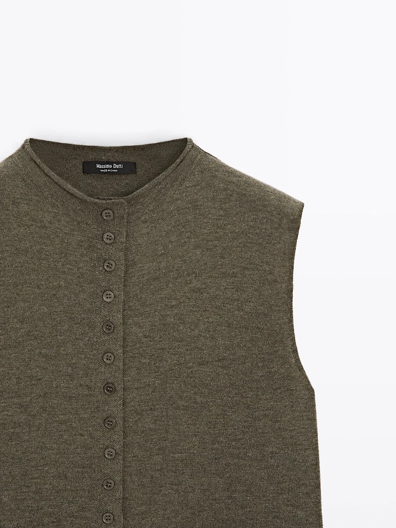Cropped wool blend knit vest