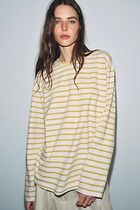 T-SHIRT EN COTON ET LIN À RAYURES