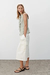 STRIPED METALLIC THREAD TIE TOP