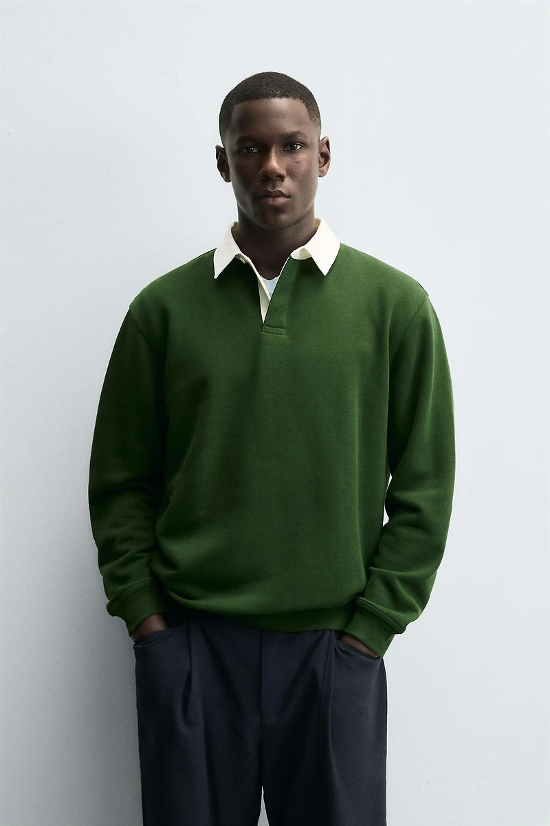 CONTRAST COLLAR POLO SWEATSHIRT