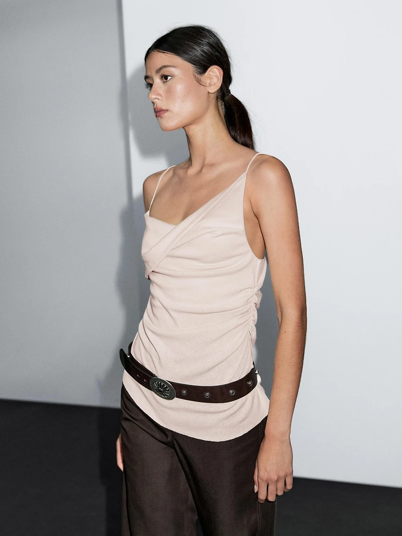 100% cotton top with asymmetric neckline