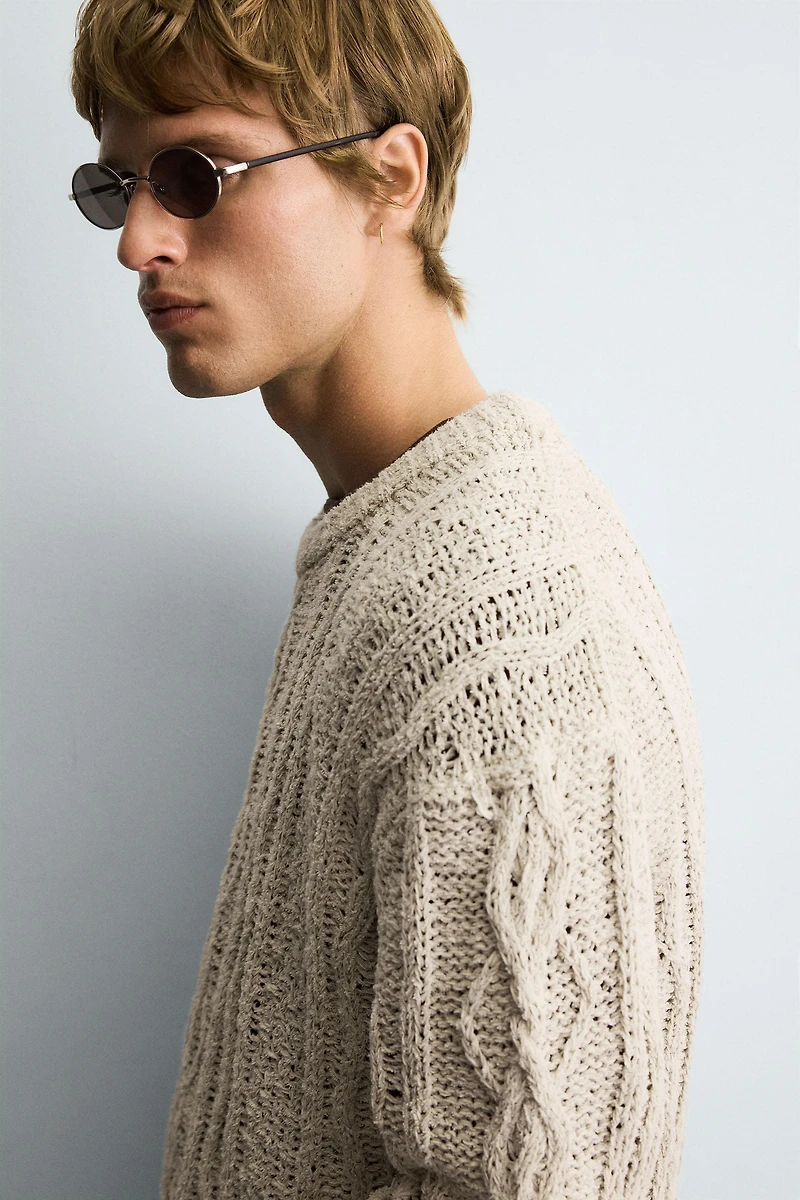 TEXTURED BRAID SWEATER