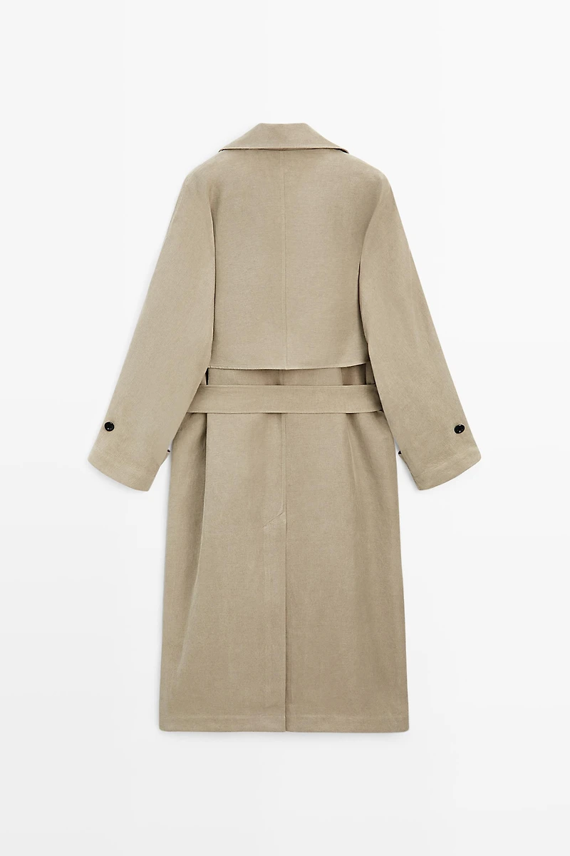 Linen blend trench coat with belt detail