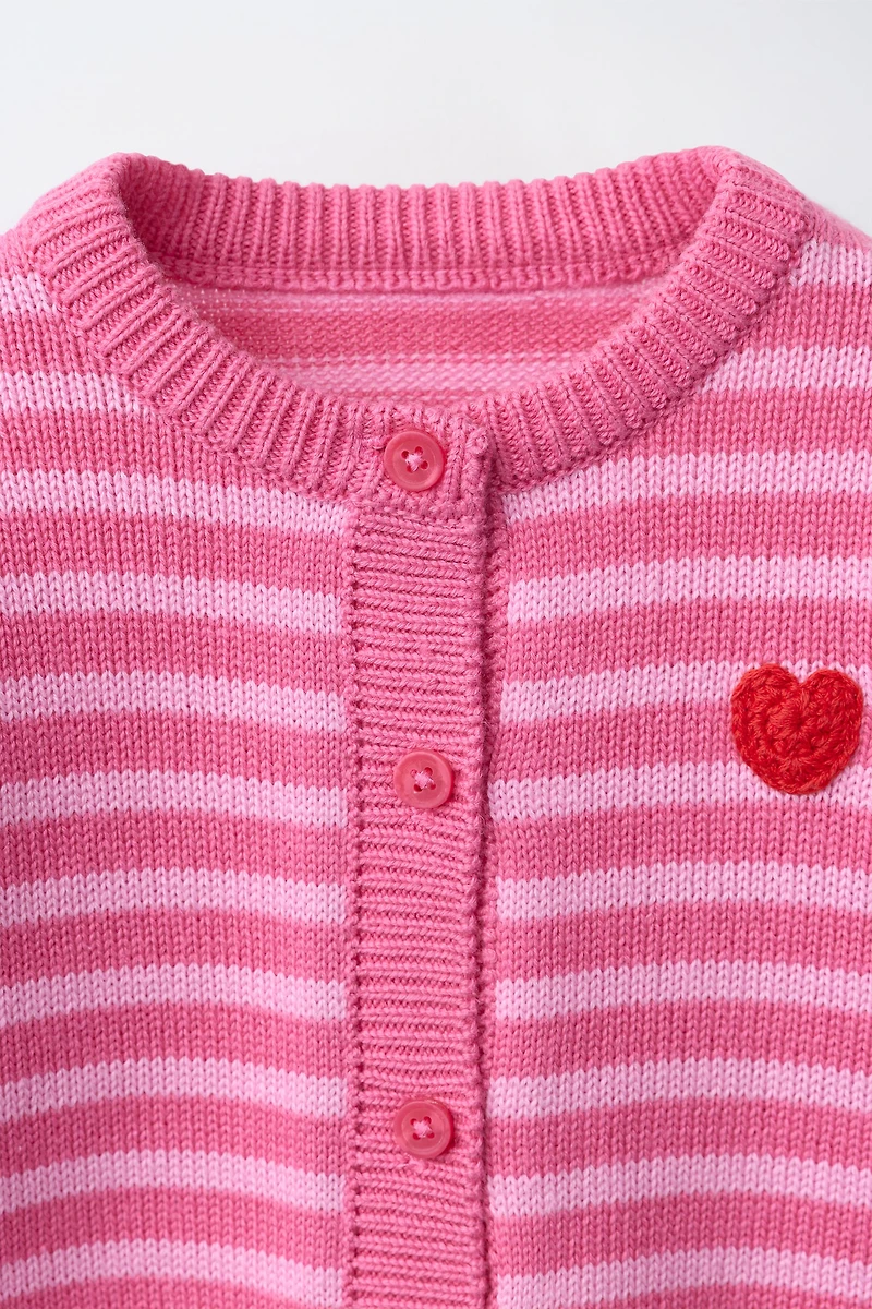 STRIPED HEART CARDIGAN