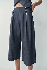 SHORT LONG À BOUTONS EN LIN
