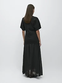 Long contrast short-sleeve dress