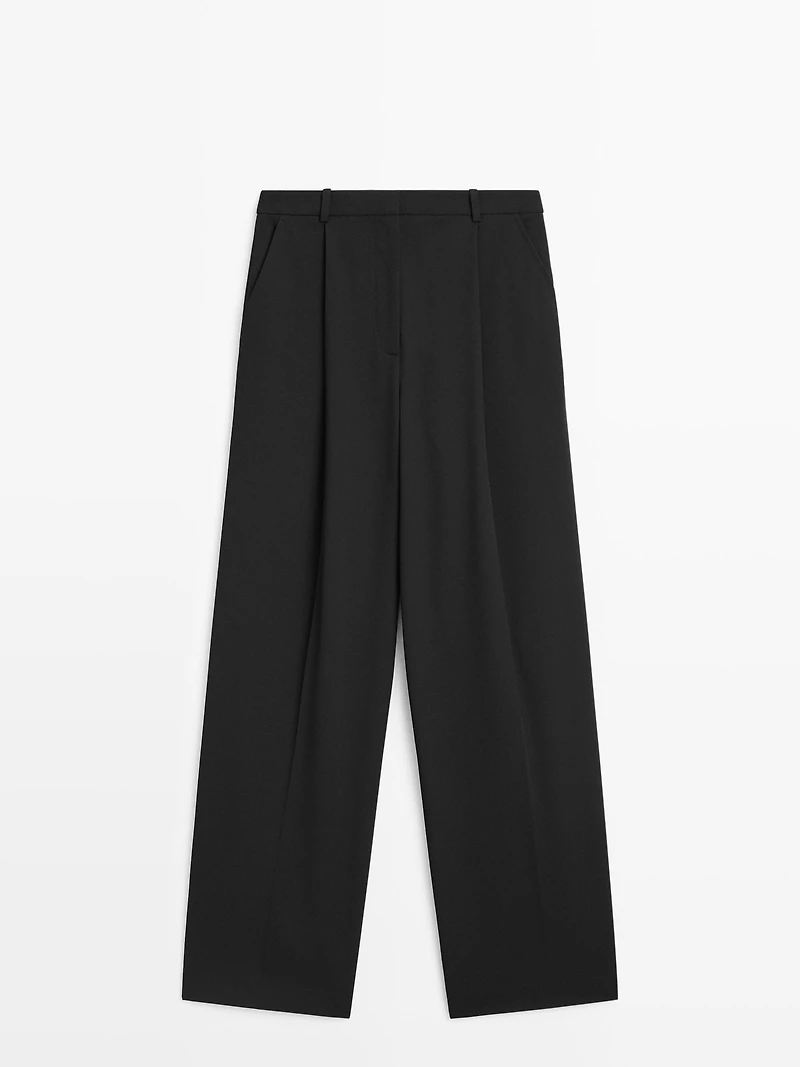 Darted wide-leg trousers
