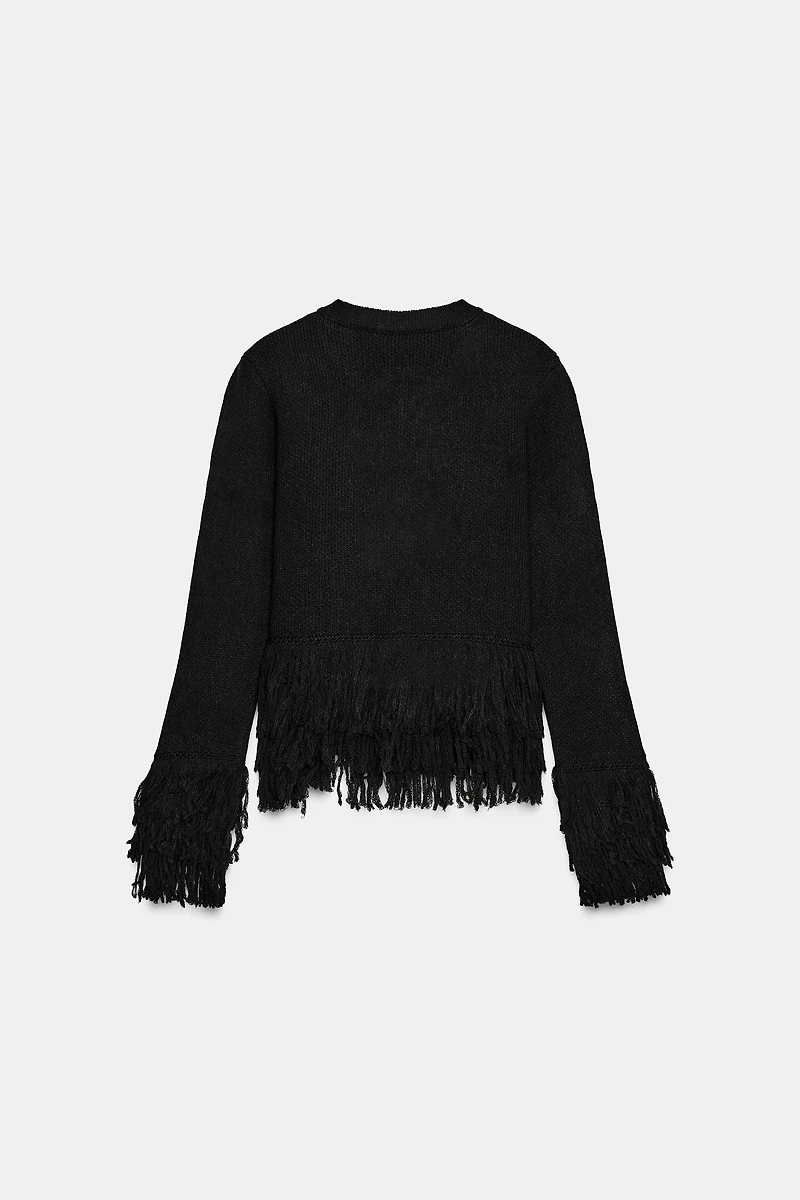 FRINGED KNIT CARDIGAN