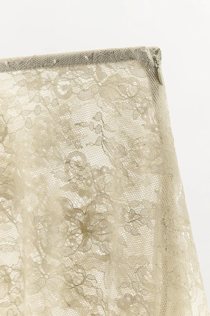 ASYMMETRIC LACE MIDI SKIRT
