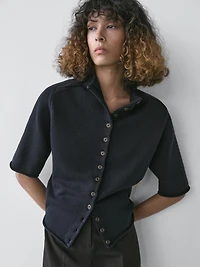 Knit cardigan with elbow-length sleeves