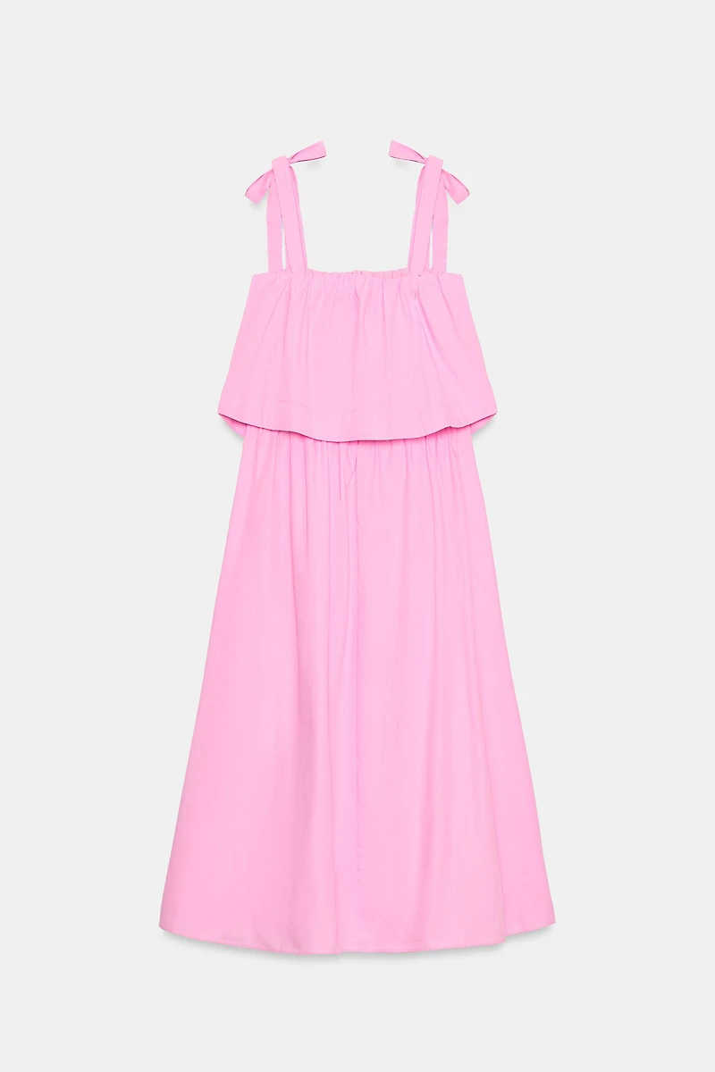 POPLIN TIE MIDI DRESS