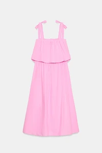 POPLIN TIE MIDI DRESS