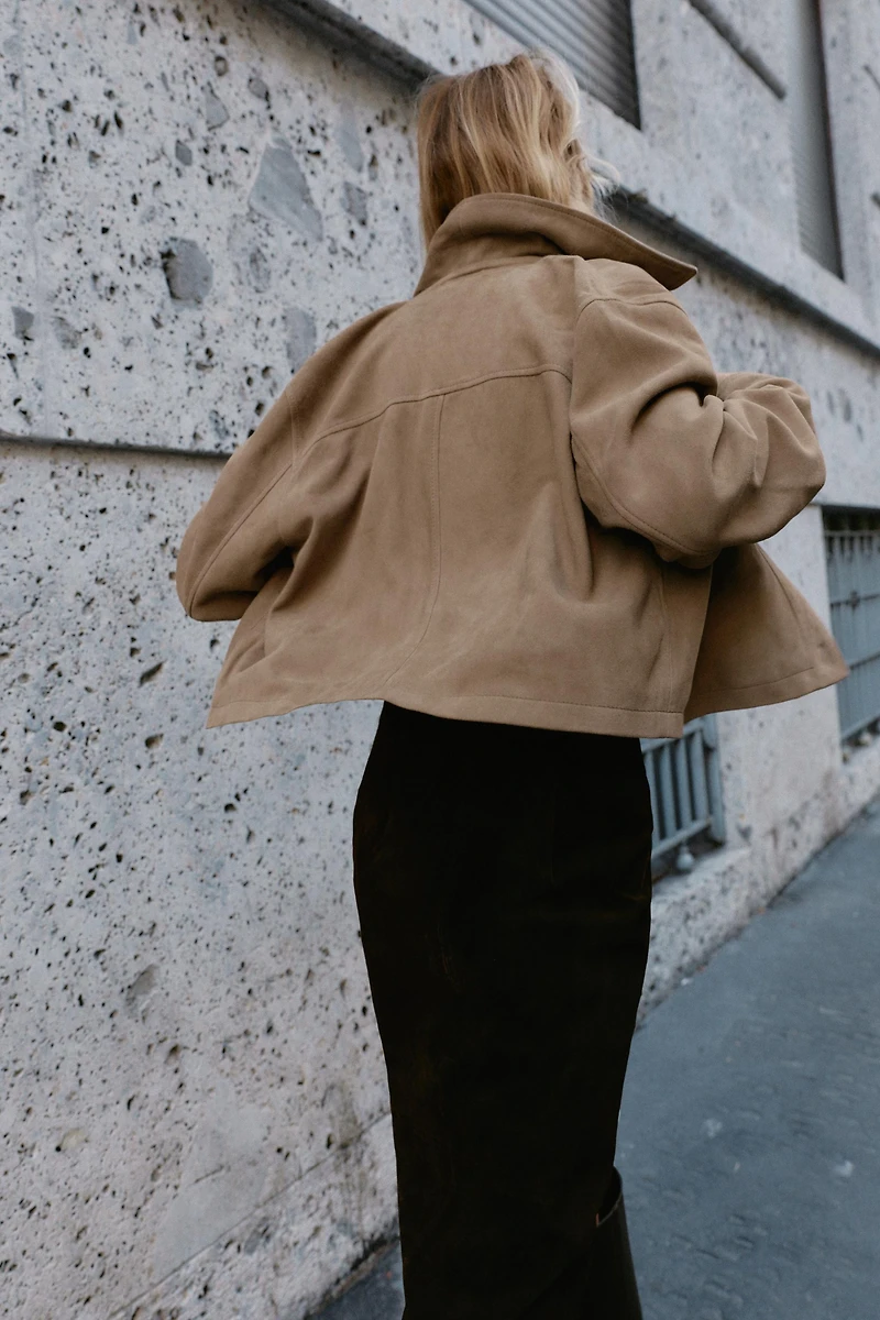 100% LEATHER SHIRT COLLAR JACKET