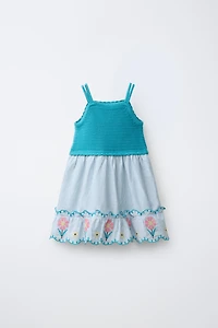 COMBINATION STRIPED CROSS STITCH KNIT DRESS