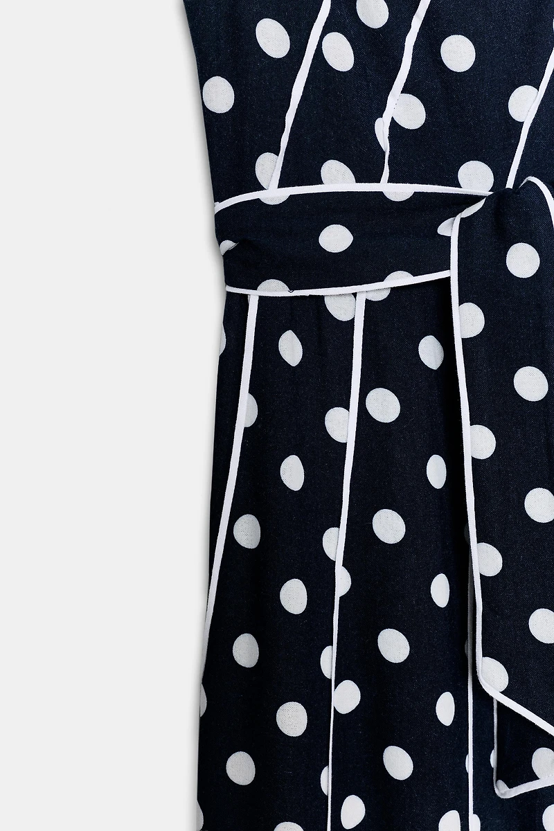 POLKA DOT BELTED MIDI DRESS