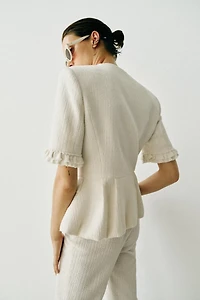 SHORT-SLEEVE RUFFLED PEPLUM JACKET