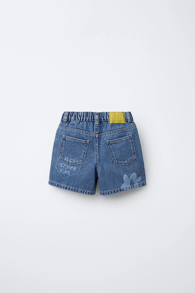 PRINTED DENIM SHORTS